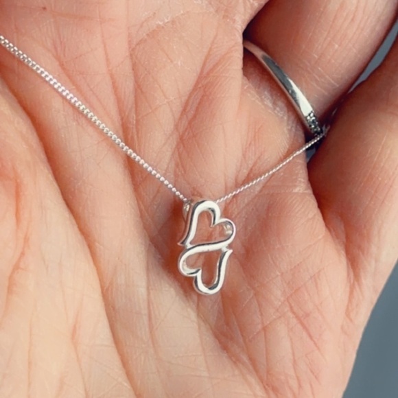 Sterling Silver Double Heart Necklace - Picture 4 of 12